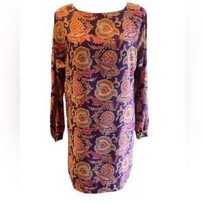 Ann Taylor LOFT XS Dress Purple Red Multi Color Paisley Floral Long St Lined